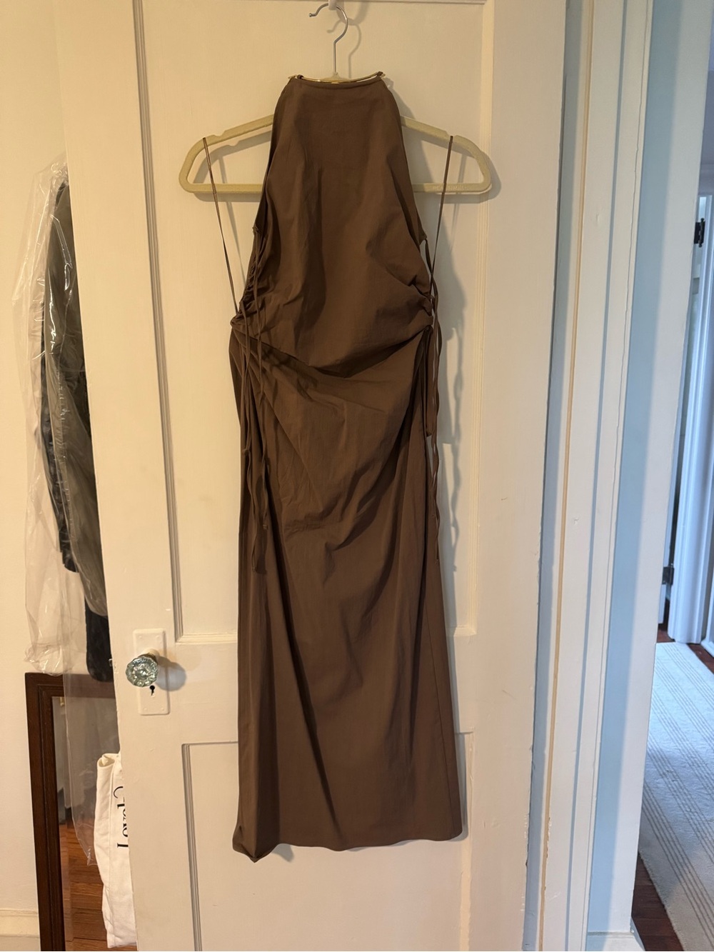 Zara Brown Halter Maxi Dress with Side Tie Details